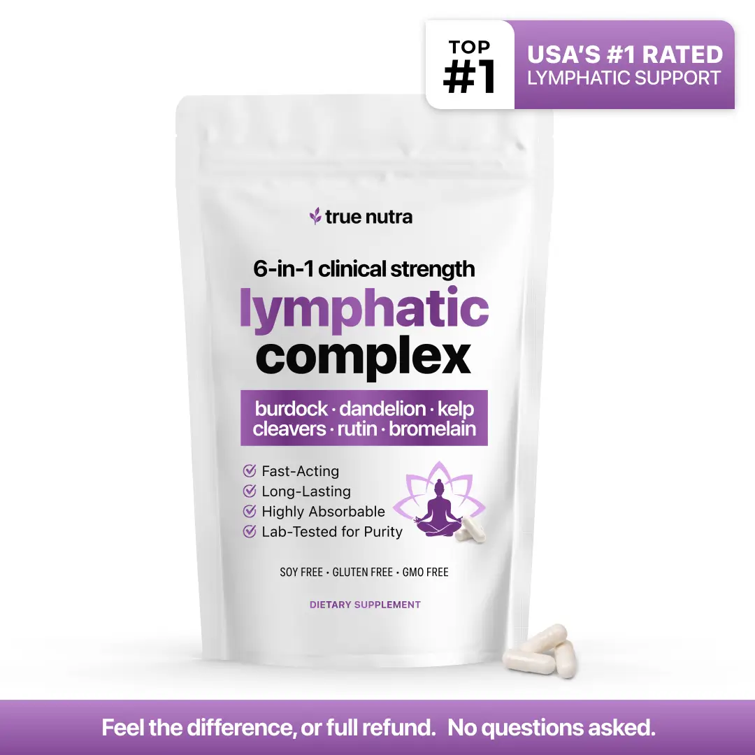 White stand-up pouch of the TrueNutra Lymphatic Complex